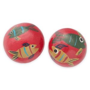 Vintage Hand Painted Fish Stud Earrings Round Red Domed Studs